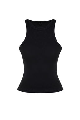 Antrasit Soluk Efektli Vucuda Oturan Halter Yaka Fitilli Pamuklu Esnek Orme Atlet TWOSS24AL00002