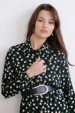 11128 Платье-рубашка удлинённое чёрное с принтом - Martichelli фото 11