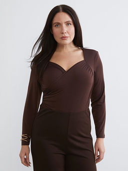 B?y?k Beden Kalp Yaka B?zg?l? Kad?n Bodysuit