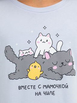 Комплект для девочек (джемпер, брюки) голубой с принтом зверята - Mark formelle фото 4