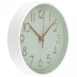 Часы настенные "Меркурий" д19,4см, h4см, мягкий ход, циферблат светло-зеленый; цифры арабские, розовое золото; корпус пластик, белый глянец; в коробке (Китай)