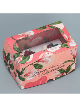 Цена за 5 шт. Коробка для капкейков, кондитерская упаковка двухсторонняя, 2 ячейки, «Вдохновляй красотой», 16×10×10 см