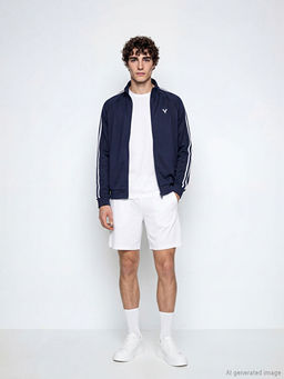 Dik Yaka ?eritli Erkek Fermuarl? Sweatshirt