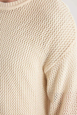 Трикотажный свитшот стандартного кроя с круглым вырезом - Defacto фото 5