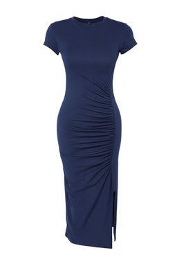 Lacivert Fitted/Vucuda Oturan Buzgu ve Y?rtmacl? Midi Pamuklu Esnek Orme Elbise TWOSS23EL00777