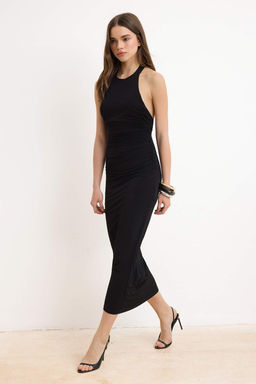 TRENDYOLMILLA Yag Yesil Duz Buzgu / Drape Midi Burgu Detayl? Esnek Orme Elbise TWOSS25EL00676  фото 9