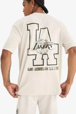 DeFactoFit NBA Los Angeles Lakers Oversize Genis Kal?p Bisiklet Yaka S?rt Bask?l? K?sa Kollu Tisort  фото 2