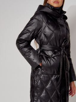 Пальто утепленное стеганое зимнее женское черного цвета 448602Ch - Mtforce фото 15
