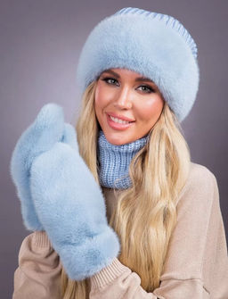 шапка Ника трикотаж экомех голубая - Davidovfox фото 4