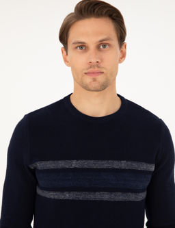 Lacivert Slim Fit Bisiklet Yaka Triko Kazak