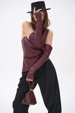 Кожаный топ с рукавами Рикси (бордовый)