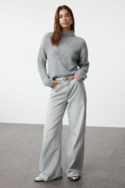 Gri Yumusak Dokulu Pamuklu Triko Kazak TWOAW25KZ00005 - Trendyolmilla фото 2