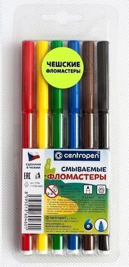 Фломастеры Centropen ПИНГВИНЫ смываемые 6 цв. шестигранный корпус, стандартные, блистер