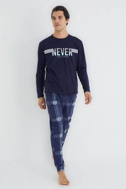 TRENDYOL MAN Lacivert Regular Fit Ekose Orme Pijama Tak?m? TMNAW25PT00061