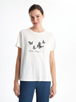 Bisiklet Yaka Bask?l? Kad?n Ti??rt