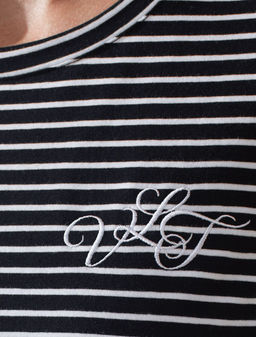 Лонгслив в полоску с рукавами-буфами из премиального хлопка с эластаном - Vilatte фото 2