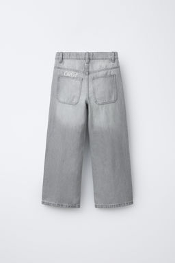 JEANS WIDE LEG TEXTO BORDADO / Gris claro - Zara фото 2