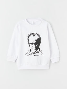 Bisiklet Yaka Uzun Kollu Atat?rk Bask?l? Erkek Bebek Sweatshirt