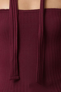 Bordo Fitilli Carmen Yaka Sal Detayl? Fitted/Vucuda Oturan Crop Esnek Orme Bluz TWOAW24BZ00354