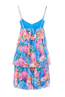 TRENDYOLMILLA Cok Renkli Astarl? A-Kesim Cicek Desenli Orme Tul K?sa S?k Abiye Elbise TPRSS23EL00144  фото 9