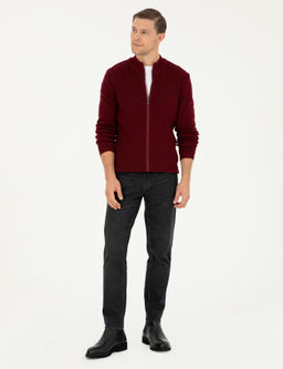 Бордово-красный приталенный трикотажный кардиган - Cacharel фото 5