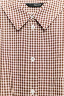 CAMISA CORTA CUADRO VICHY / marron/blanco