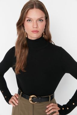 Siyah Merserize Gorunumlu Premium Iplik / Ozel Iplik Basic Triko Kazak TWOAW23KZ01514