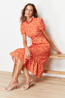 TRENDYOLMILLA Ac?k Mavi Cicekli A Kesim F?rf?rl? Midi Dokuma Elbise TWOSS20EL0894  фото 19