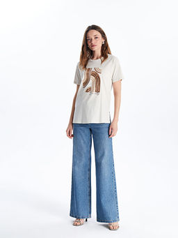 Bisiklet Yaka Bask?l? Kad?n Ti??rt