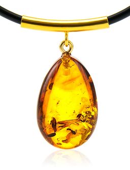 Эффектный кулон из натурального янтаря насыщенного коньячного цвета Эльза