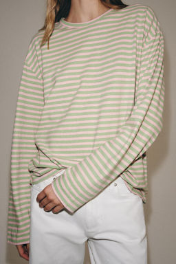 CAMISETA ALGOD?N Y LINO RAYAS / Menta - Zara фото 4
