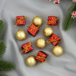 Цена за 3 шт. Ёлочные игрушки Сочельник, новогодние, набор 12 шт. (6 шаров, 6 подарков), МИКС