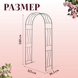Арка садовая, 240×125×36.5 см, для вьющихся растений, металлическая, зелёная, «Волна»