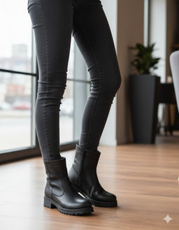 Ботинки женские на литой подошве, черные,кожа, молния.