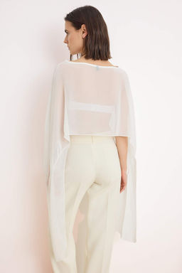 Beyaz Duz Kay?k Yaka Kolsuz Dokuma Sifon Party Bluz TPRSS26BZ00055