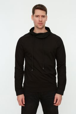 Siyah Regular/Normal Kesim Degaje Yaka Uzun Kollu Sardonsuz Sweatshirt TMNAW21SW0302