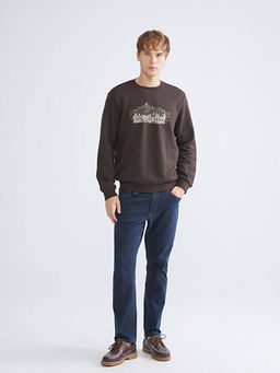 Bisiklet Yaka Bask?l? Erkek Sweatshirt