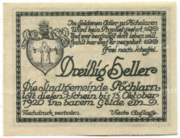 Банкнота 30 геллеров 1920 года Австрия  Пёхларн (нотгельд)
