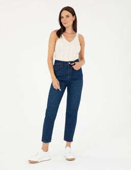 Koyu _ndigo Mom Fit Jean Pantolon
