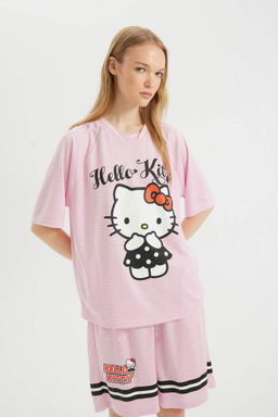 Футболка Cool Hello Kitty Oversize с V-образным вырезом и короткими рукавами - Defacto фото 5