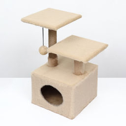 Домик-когтеточка 2-х ур. квадратный с 2-мя квадратными полками, 53 х 35 х 65 см, бежевый - Пижон фото 12