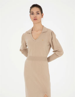 Krem Regular Fit Triko Elbise - Pierre cardin фото 4