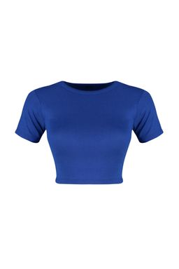 Premium Saks-Ekru Saks Cizgili 2li Paket Viskoz/Yumusak Kumas Crop Esnek Orme Bluz TWOSS23BZ00194