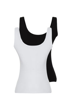 TRENDYOLMILLA Siyah-Beyaz Fitted/Vucuda Oturan Havuz Yaka Fitilli Esnek Orme Atlet TWOSS24AL00050 фото 15