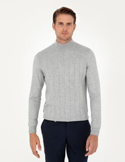 Gri Slim Fit Yar_m Bal_k__ Yaka Y_n Kar___ml_ Triko Kazak - Pierre cardin фото 3