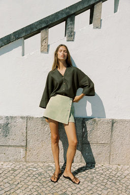 WIDE-SLEEVE LINEN BLEND SHIRT - Zara фото 2