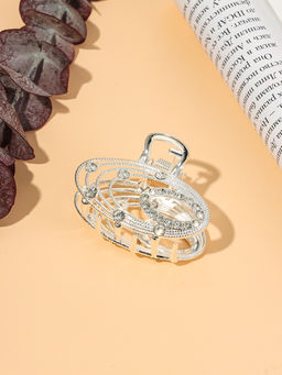 Цена за 6 шт. Краб для волос "Джули" овал, 4,5 см, серебро