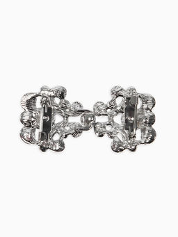 Зажим для кардигана "Ажур", завитки, цвет белый в серебре