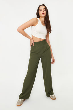Haki Wide Leg/Genis Paca Beli Lastikli Dokuma Pantolon TWOSS22PL00024