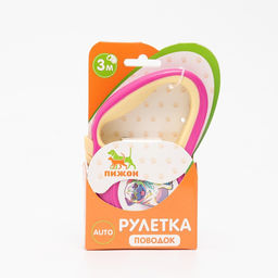 Рулетка Пижон с прорезиненной ручкой, 3 м, до 15 кг, трос, розово-жёлтая  фото 5